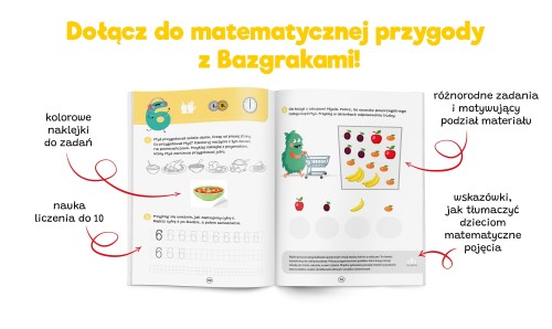 Strony książki Bazgraki poznają matematykę z zadaniami na liczenie i poznawanie kształtów Kapitan Nauka