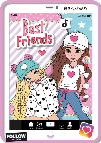 Kolorowanka Best Friends z ilustracjami modelek i influencerek, wydana przez FOLLOW AND ENJOY