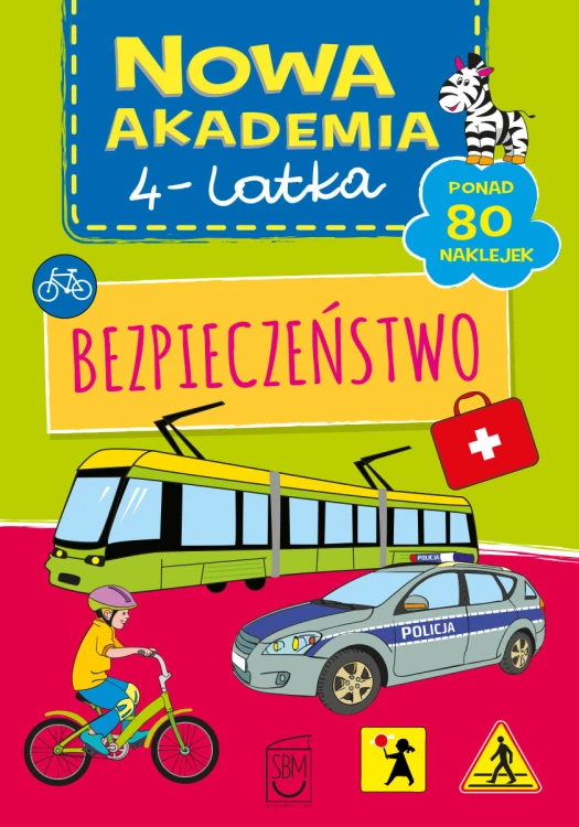 Okładka książki edukacyjnej Nowa Akademia 4-latka SBM z zadaniami i naklejkami dla dzieci 4 plus
