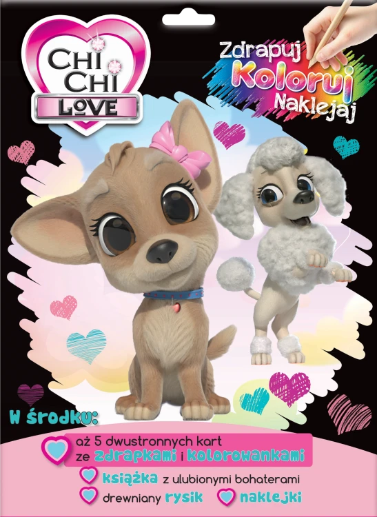 Zestaw kreatywny Chi Chi Love z książeczką, kartami zdrapek i naklejkami od Media Service Zawada, format 300x220x1 mm