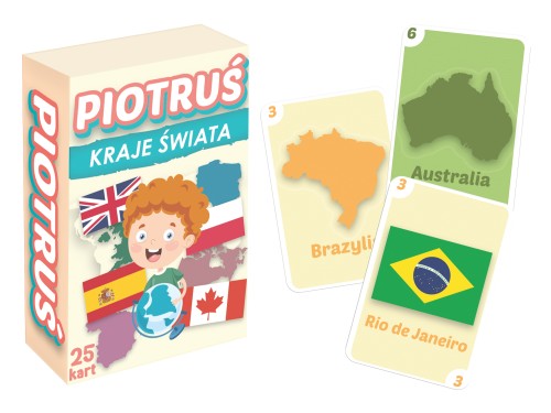 Edukacyjna gra karciana Piotruś Kraje Świata MINI marki KANGUR z kolorowymi kartami