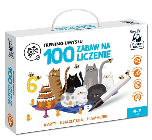100 zabaw na liczenie Kapitan Nauka - zestaw kart ścieralnych i książeczka edukacyjna dla dzieci