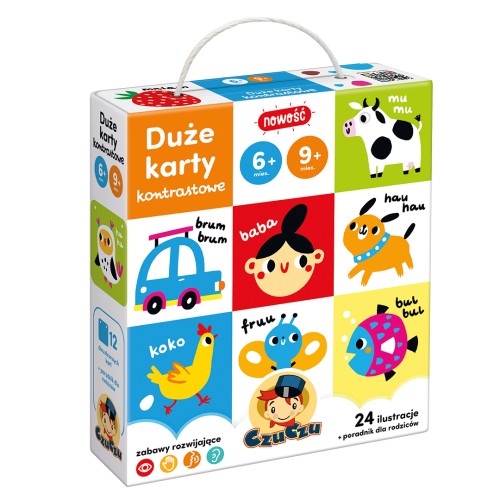 Duże karty kontrastowe 6–9 miesięcy Bright Junior Media – edukacyjna książeczka sensoryczna dla niemowląt
