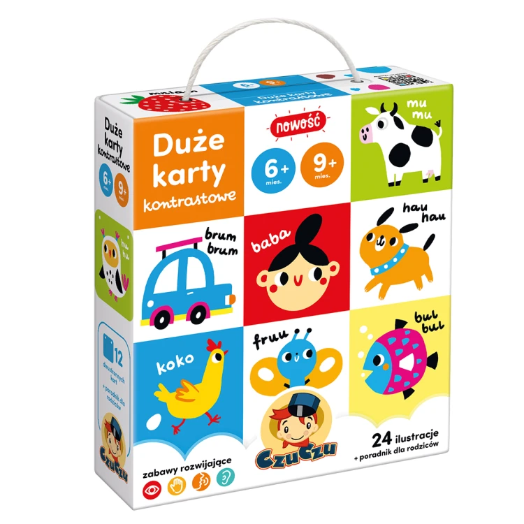 Duże karty kontrastowe 6–9 miesięcy Bright Junior Media – edukacyjna książeczka sensoryczna dla niemowląt