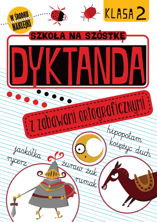 Dyktanda ortograficzne klasa 2 Wilga – okładka książki z ćwiczeniami i naklejkami