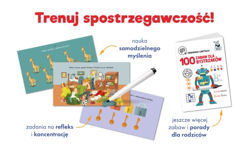 Dwustronne karty ścieralne z zadaniami i ilustracjami z zestawu 100 zabaw dla bystrzaków Kapitan Nauka