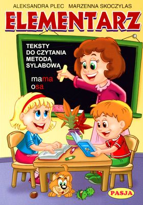 Elementarz do nauki czytania metodą sylabową Pasja – widok okładki i fragmentów tekstu w formacie 297x208x10 mm