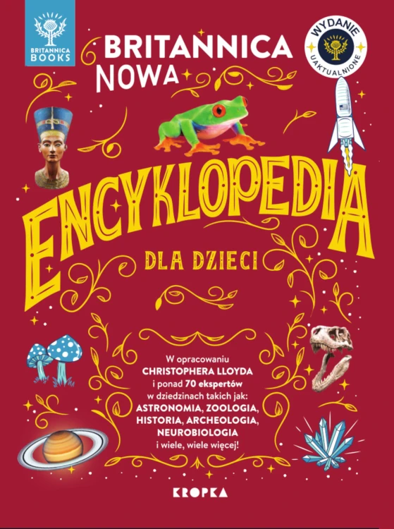 Britannica Encyklopedia dla dzieci Wydawnictwo KROPKA - okładka nowego wydania 2026 z twardą oprawą i wymiarami 288x215x1 mm