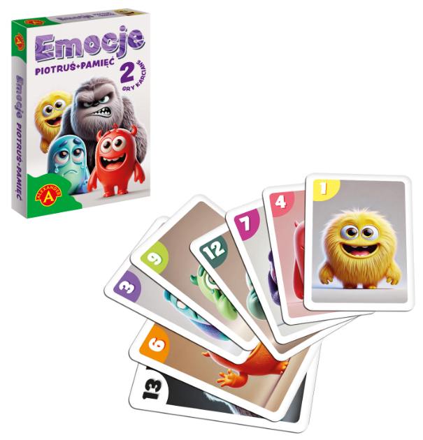 Piotruś + Pamięć Emocje gra karciana ALEXANDER GRY – kolorowe ilustracje emocji na kartach