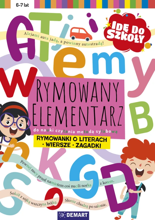 Okładka elementarza Idę do szkoły wydawnictwa DEMART, książka do nauki czytania metodą sylabową z rymowanymi tekstami