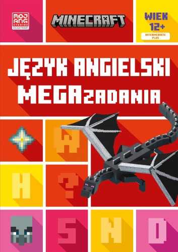 Okładka książki Minecraft. Język angielski. Megazadania 12+ wydawnictwa HARPERKIDS przedstawiająca motywy z gry Minecraft