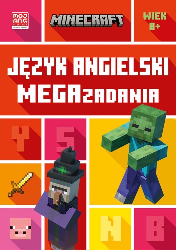 Okładka książki Minecraft. Język angielski. Megazadania 8+ wydawnictwa HARPERKIDS z motywem gry
