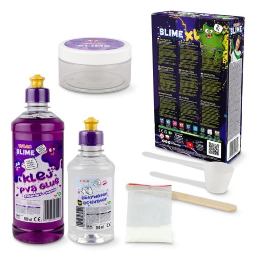 Składniki zestawu Super Slime XL TUBAN - klej, aktywator, świecący proszek