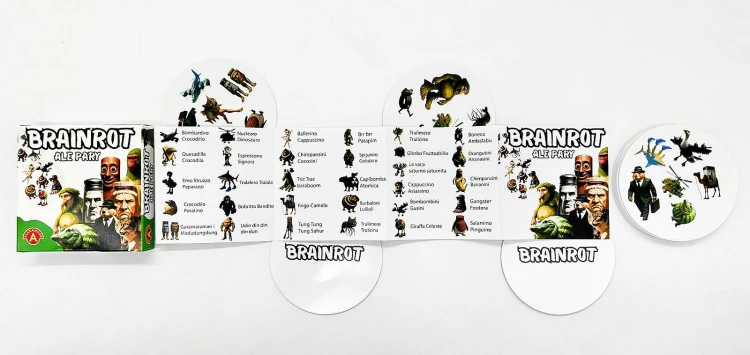 Zbliżenie na karty Ale Pary Brainrot z kolorowymi ilustracjami postaci trendu Brainrot