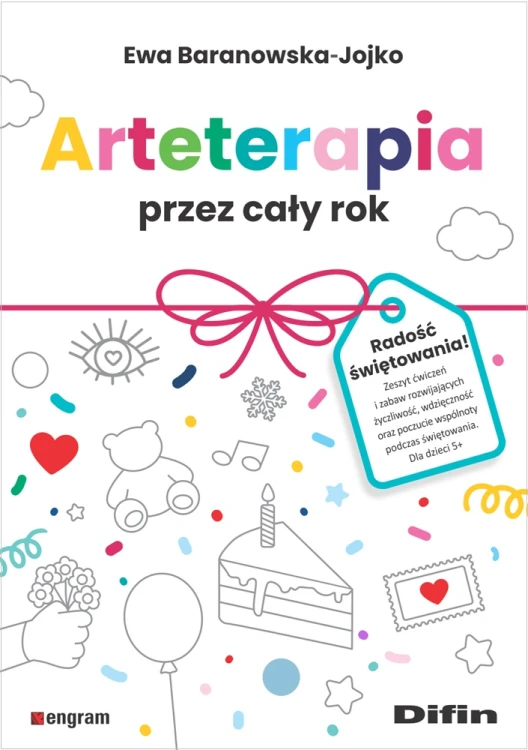Okładka książki Arteterapia przez cały rok Difin z ćwiczeniami arteterapeutycznymi dla dzieci
