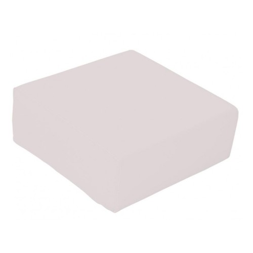 Szara pufa kwadrat 39,5 x 39,5 x 15 cm z ekoskóry na jasnym tle; widoczna faktura powierzchni i kształt siedziska