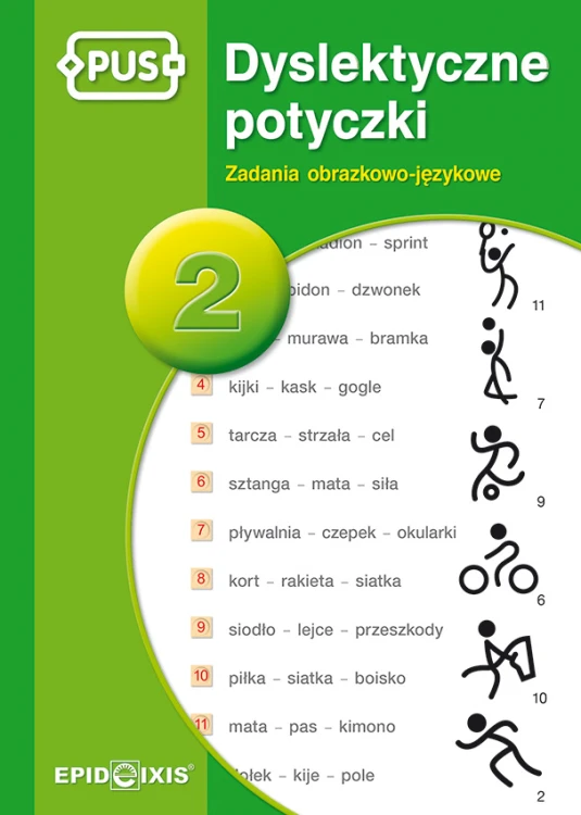 PUS Dyslektyczne potyczki 2 EPIDEIXIS, okładka książeczki z zadaniami obrazkowo-językowymi
