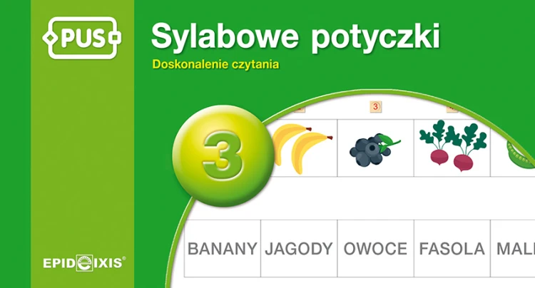 Okładka książeczki PUS Sylabowe potyczki 3 wydawnictwa EPIDEIXIS do ćwiczeń czytania sylabami