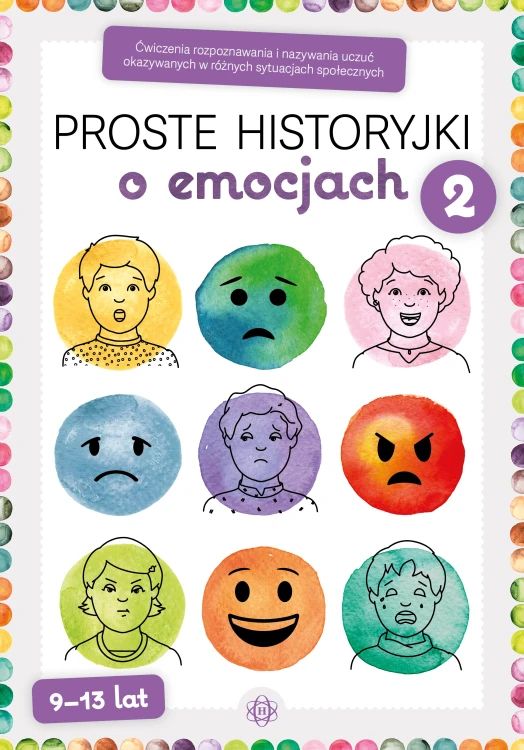 Okładka książki Proste historyjki o emocjach 2 wydawnictwa Harmonia podręczniki przedstawiająca ilustrację do ćwiczeń rozpoznawania emocji