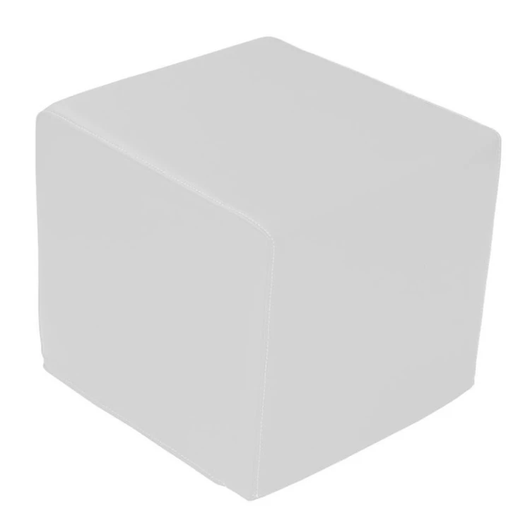 Szara pufa KWADRAT 39,5 x 39,5 x 35 cm — widok z przodu na siedzisko i detale pokrowca z ekoskóry