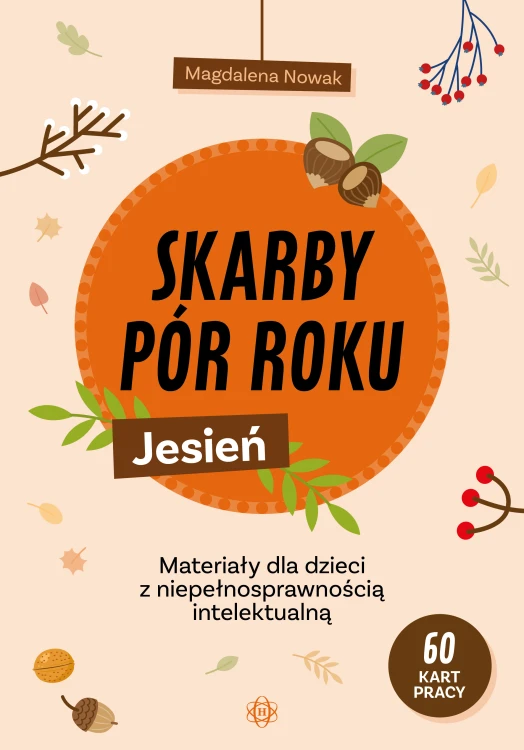 Okładka książki Skarby pór roku. Jesień wydawnictwa Harmonia podręczniki z ilustracją jesieni i kolorowymi liśćmi