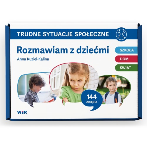 Okładka edukacyjnego zestawu 144 kart Trudne sytuacje społeczne od Wir (T) o rozwoju kompetencji społecznych dzieci