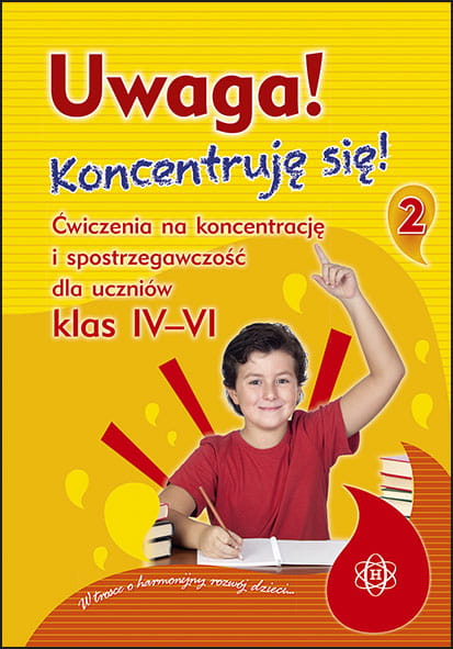 Okładka książki z ćwiczeniami na koncentrację i spostrzegawczość dla uczniów klas 4–6 wydawnictwa HARMONIA