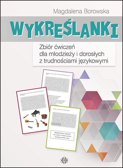 Zeszyt ćwiczeń Wykreślanki HARMONIA – widok okładki i strony z ćwiczeniami dla osób z trudnościami językowymi