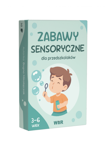 Zestaw 50 kart sensorycznych dla dzieci 3–6 lat wydawnictwa Wir (T) o wymiarach 122x82 mm