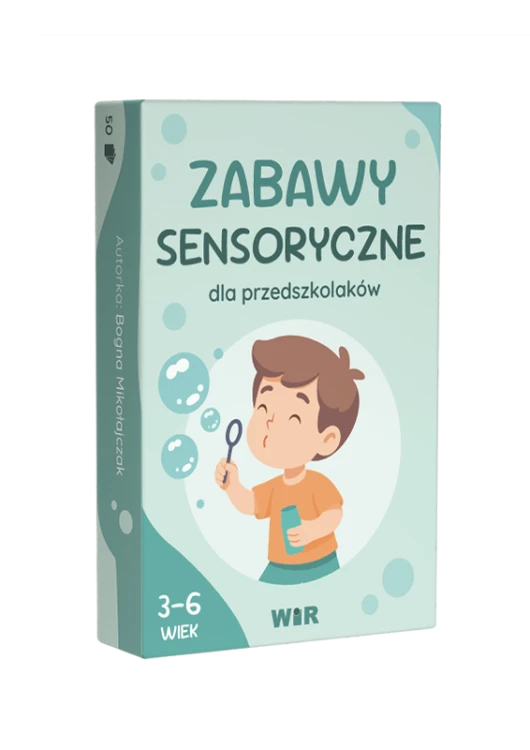 Zestaw 50 kart sensorycznych dla dzieci 3–6 lat wydawnictwa Wir (T) o wymiarach 122x82 mm
