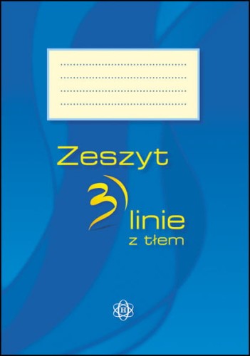 Okładka zeszytu A5 w 3 linie z tłem do nauki pisania dla dzieci marki HARMONIA, widok z przodu