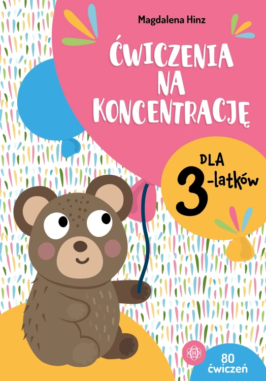 Okładka zestawu 80 kart pracy "Ćwiczenia na koncentrację dla 3-latków" od Harmonia podręczniki, widok frontowy