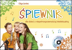 Okładka śpiewnika dla dzieci z niepełnosprawnością intelektualną wydawnictwa HARMONIA z płytą CD