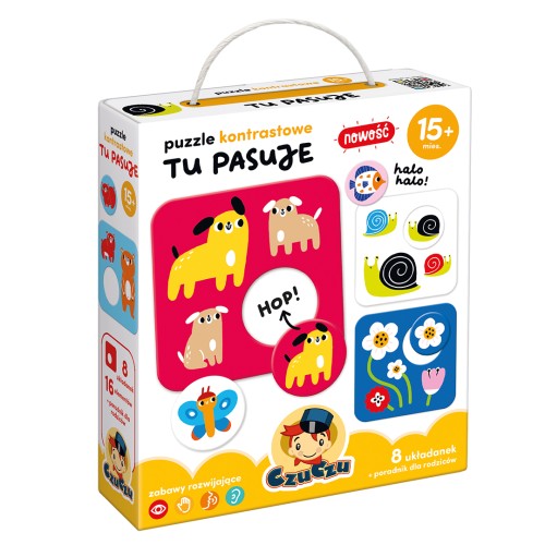 Puzzle kontrastowe Tu pasuje Bright Junior Media 8 dwuelementowych układanek