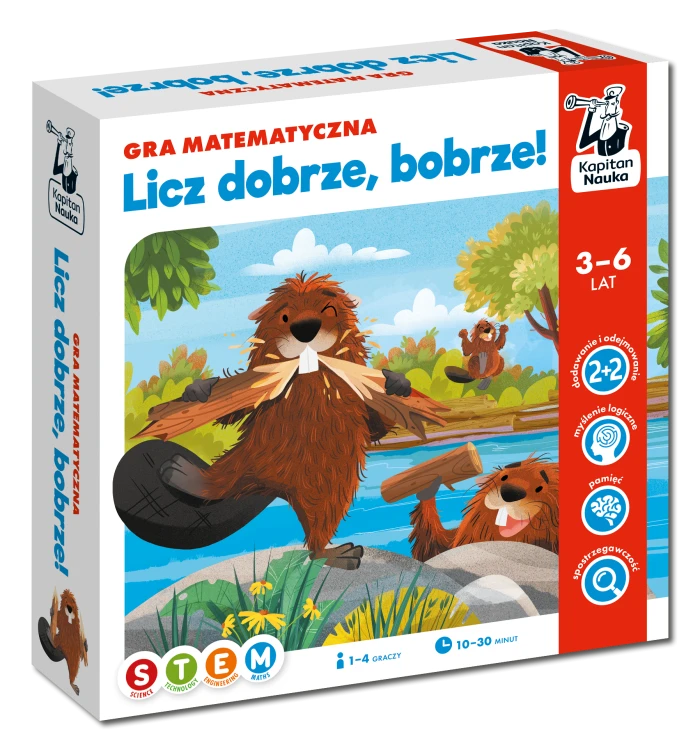 Gra matematyczna Licz dobrze, bobrze! Edgard PAP z planszą i żetonami