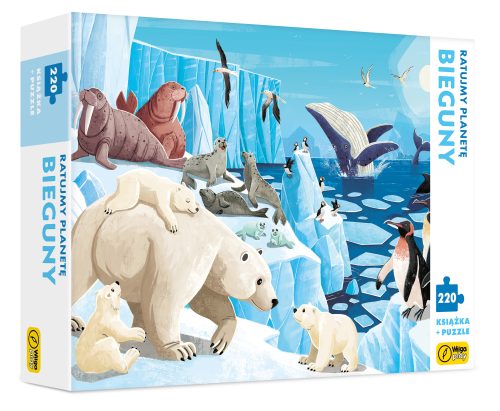 Puzzle Bieguny 220 elementów z książką edukacyjną WILGA PLAY - obraz przedstawiający zimowy krajobraz