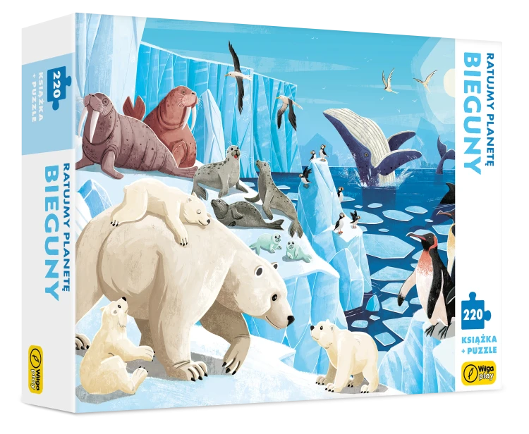 Puzzle Bieguny 220 elementów z książką edukacyjną WILGA PLAY - obraz przedstawiający zimowy krajobraz