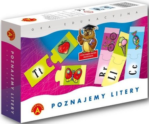 Widok elementów gry Poznajemy Litery - plansze z literami i obrazkami, ALEXANDER GRY