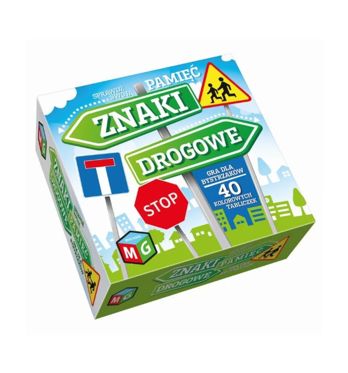 Tabliczki z ilustracjami znaków drogowych w grze pamięciowej MULTIGRA