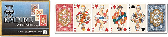 Dwie talie kart do pasjansa Empire PIATNIK w formacie 44×66 mm z kwiatowym motywem na rewersach