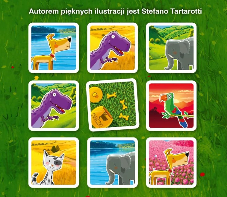 Elementy gry Psie smaczki - słoiki ze smaczkami i ilustracje zwierząt