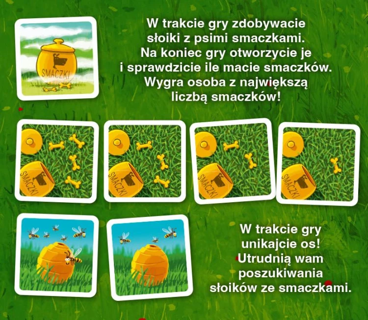 Widok zestawu do gry Psie smaczki wraz z instrukcją i kartami