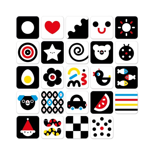 Zestaw 24 kontrastowych ilustracji na sznurku dla niemowląt od Bright Junior Media