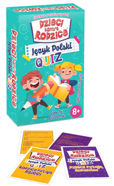 Edukacyjna gra quizowa Dzieci kontra Rodzice KANGUR - pudełko i karty w formacie 175x115 mm