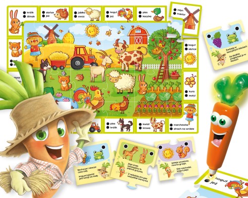 Zestaw 16 kart interaktywnych do gry edukacyjnej Mówiąca Carotina na farmie marki Lisciani
