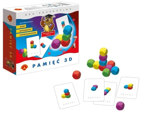 Pamięć 3D gra edukacyjna ALEXANDER GRY - kolorowe kostki i karty wzorów widok z góry