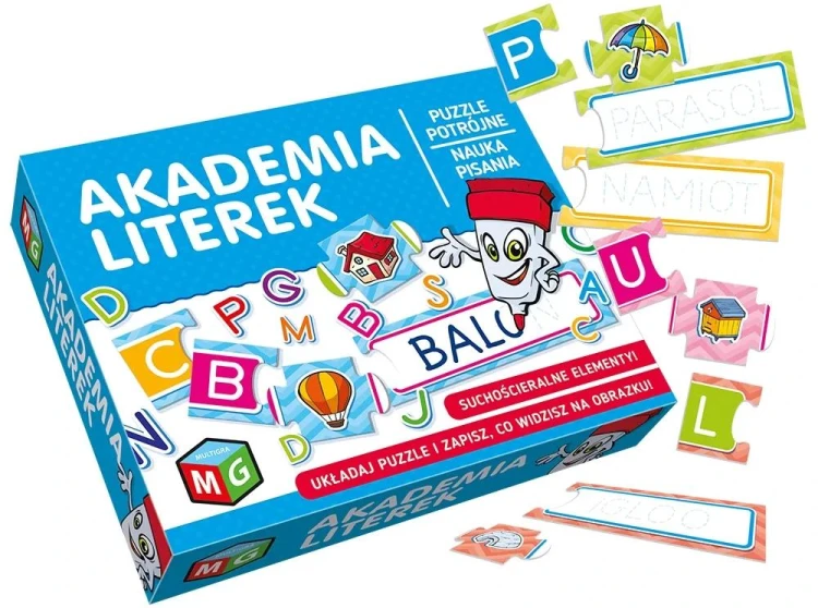 Akademia literek – puzzle edukacyjne MULTIGRA 72 elementy z mazakem suchościeralnym
