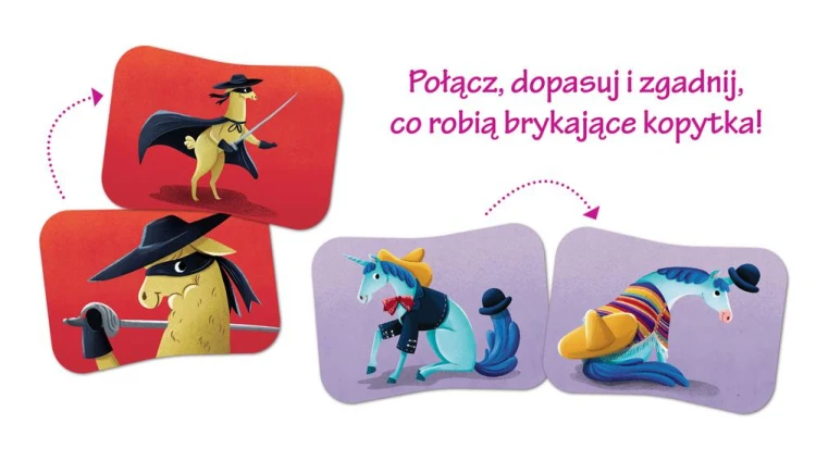 Elementy gry pamięciowej Lamy i jednorożce Edgard PAP — szczegół ilustracji i kolorystyka