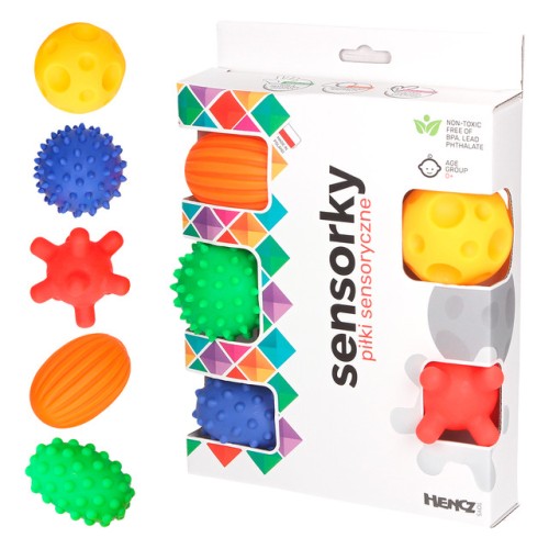 Zestaw 5 piłeczek sensorycznych Sensorky od Hencz Toys do masażu i zabawy dla niemowląt
