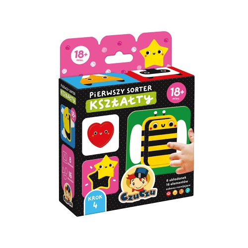 Pierwszy sorter Kształty puzzle edukacyjne Bright Junior Media, widok tabliczki z wyjmowanymi figurami